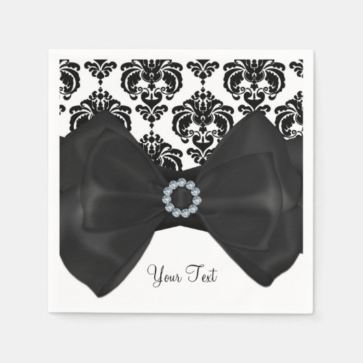 Schwarz & Weiß Damask Bling Bow Glam Sweet 16 Part Serviette (Vorderseite)