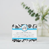 Schwarz & Weiß Damask Bright Aqua Trim mit Punkten Visitenkarte (Stehend Vorderseite)