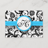Schwarz & Weiß Damask Bright Aqua Trim mit Punkten Visitenkarte (Rückseite)
