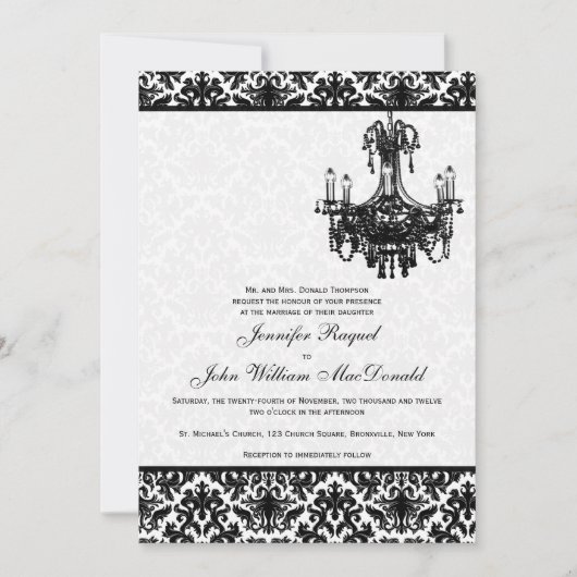 Schwarz-weiß Damask Candelier Weditation Einladung (Vorderseite)