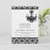 Schwarz-weiß Damask Candelier Weditation Einladung (Stehend Vorderseite)