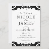 Schwarz & Weiß Damask Chic Elegantes Highlight Einladung (Vorderseite)