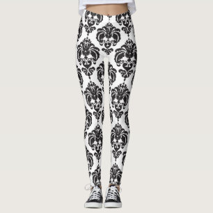 Schwarz-Weiß-Damask Chic Modern Elegantes Muster Leggings