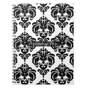 Schwarz-Weiß-Damask Chic Modern Elegantes Muster Notizblock