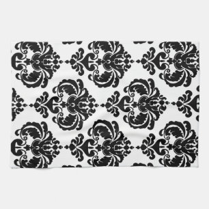 Schwarz & Weiß Damask Chic Modernes, elegantes Mus Küchentuch