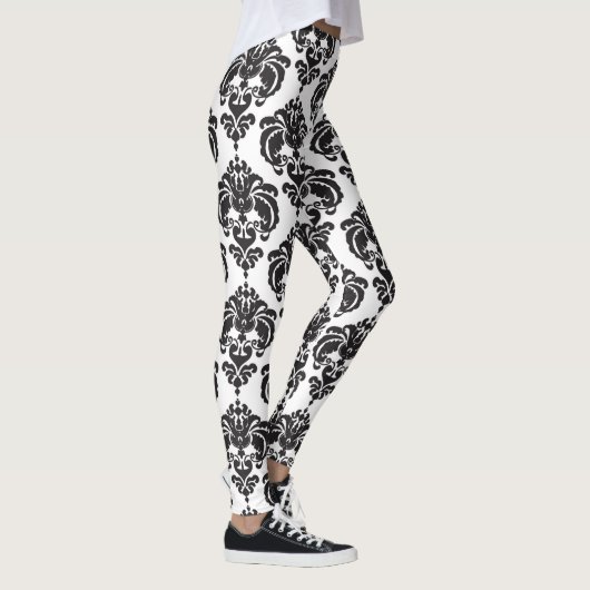 Schwarz & Weiß Damask Chic Modernes, elegantes Mus Leggings (Rechts)