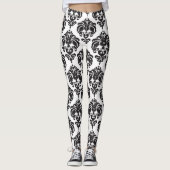 Schwarz & Weiß Damask Chic Modernes, elegantes Mus Leggings (Vorderseite)