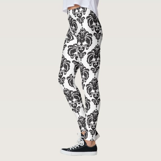 Schwarz & Weiß Damask Chic Modernes, elegantes Mus Leggings (Links)