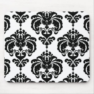 Schwarz & Weiß Damask Chic Modernes, elegantes Mus Mousepad