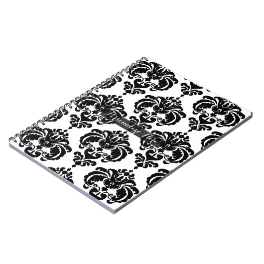 Schwarz & Weiß Damask Chic Modernes, elegantes Mus Notizblock (Linke Seite)