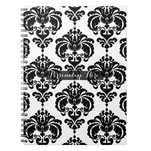 Schwarz & Weiß Damask Chic Modernes, elegantes Mus Notizblock (Vorderseite)