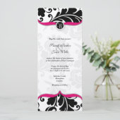 Schwarz-Weiß Damask Einladung mit rosa (Stehend Vorderseite)