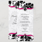 Schwarz-Weiß Damask Einladung mit rosa (Vorne/Hinten)