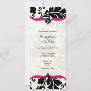 Schwarz-Weiß Damask Einladung mit rosa