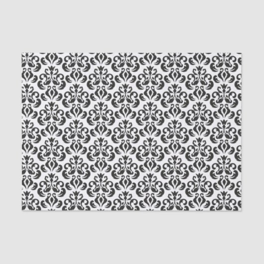 Schwarz-Weiß Damask Elegant Seidenpapier (Vorderseite)