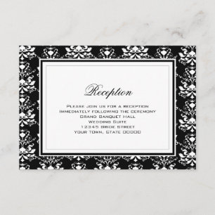 Schwarz-Weiß-Damask-Elegante Empfangskarte Begleitkarte