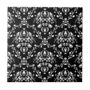 Schwarz-Weiß-Damask Fliese
