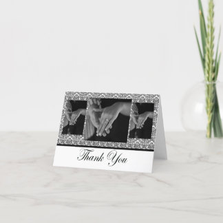 Schwarz-Weiß-Damask-Foto Danke-Karte Dankeskarte