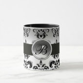 SCHWARZ-WEISS DAMASK GEMSTONE MONOGRAMM TASSE (Zentrum)