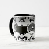 SCHWARZ-WEISS DAMASK GEMSTONE MONOGRAMM TASSE (Vorderseite Links)
