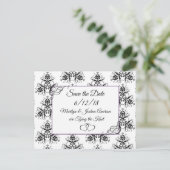 Schwarz-weiß Damask Hochzeit Save the Date Postkar Postkarte (Stehend Vorderseite)