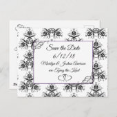 Schwarz-weiß Damask Hochzeit Save the Date Postkar Postkarte (Vorne/Hinten)