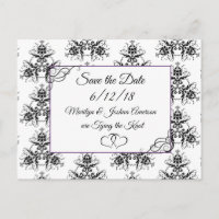 Schwarz-weiß Damask Hochzeit Save the Date Postkar