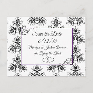 Schwarz-weiß Damask Hochzeit Save the Date Postkar Postkarte