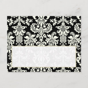 Schwarz/Weiß Damask Hochzeitfähige Platzkarte Postkarte