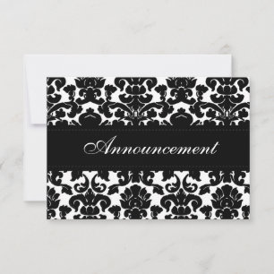 Schwarz-Weiß-Damask-Hochzeitsabsagekarte Ankündigung