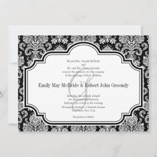 Schwarz-weiß Damask Hochzeitseinladungen Mit Monog Einladung