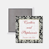 Schwarz/Weiß Damask Hochzeitsmagnet Gefallen Magnet (Vorderseite/Rückseite)
