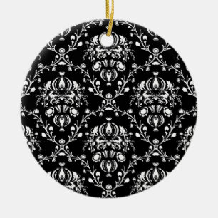 Schwarz-Weiß-Damask Keramik Ornament