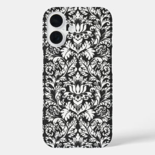 Schwarz-weiß Damask Lace Brocade iPhone 16 Hülle