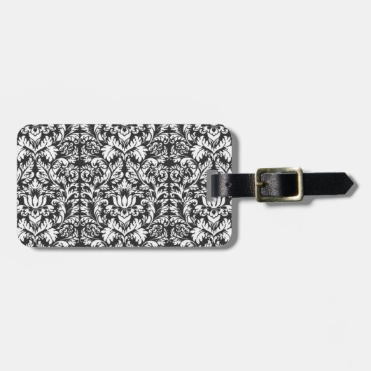 Schwarz-weiß Damask Lace Brocade Gepäckanhänger (Vorderseite horizontal)