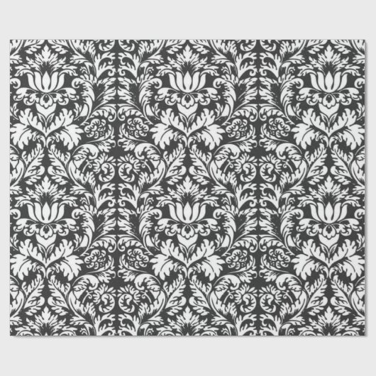 Schwarz-weiß Damask Lace Brocade Geschenkpapier (Flach)