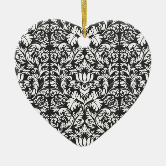 Schwarz-weiß Damask Lace Brocade Keramik Ornament (Vorne)