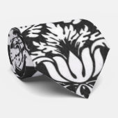 Schwarz-weiß Damask Lace Brocade Krawatte (Gerollt)