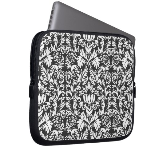 Schwarz-weiß Damask Lace Brocade Laptopschutzhülle (Vorne Rechts)