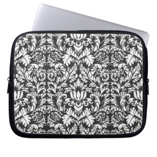 Schwarz-weiß Damask Lace Brocade Laptopschutzhülle