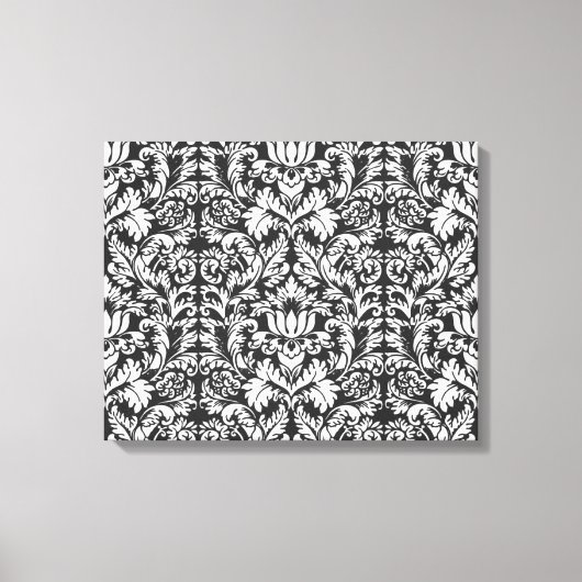 Schwarz-weiß Damask Lace Brocade Leinwanddruck (Vorderseite)