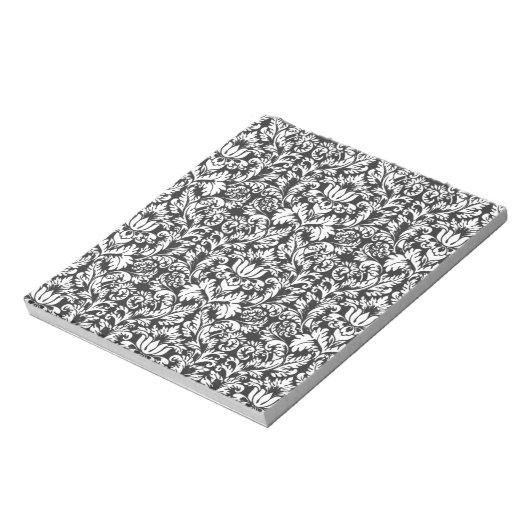 Schwarz-weiß Damask Lace Brocade Notizblock (Rotiert)