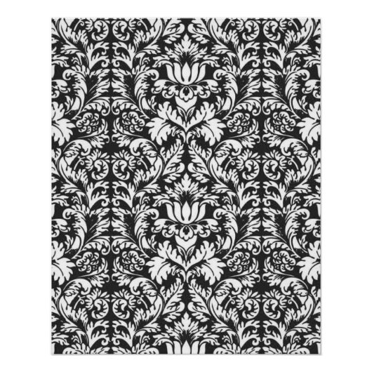 Schwarz-weiß Damask Lace Brocade Poster (Vorderseite)