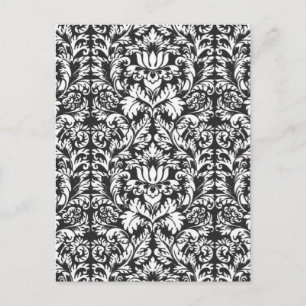 Schwarz-weiß Damask Lace Brocade Postkarte