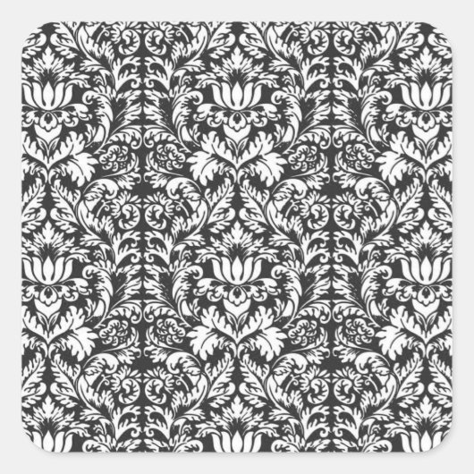 Schwarz-weiß Damask Lace Brocade Quadratischer Aufkleber (Vorderseite)