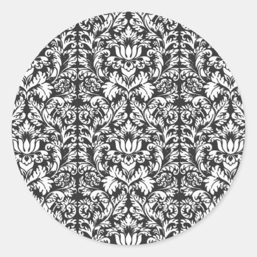Schwarz-weiß Damask Lace Brocade Runder Aufkleber (Vorderseite)