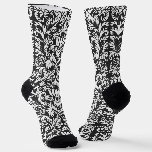 Schwarz-weiß Damask Lace Brocade Socken (Gewinkelt)