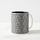 Schwarz-weiß Damask Lace Brocade Zweifarbige Tasse (VorderseiteRechts)