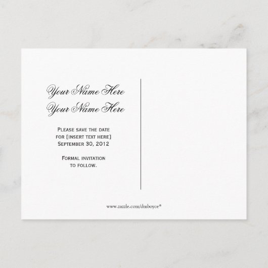 Schwarz-weiß Damask Lila Bow Ribbon Save the Date Ankündigungspostkarte (Rückseite)