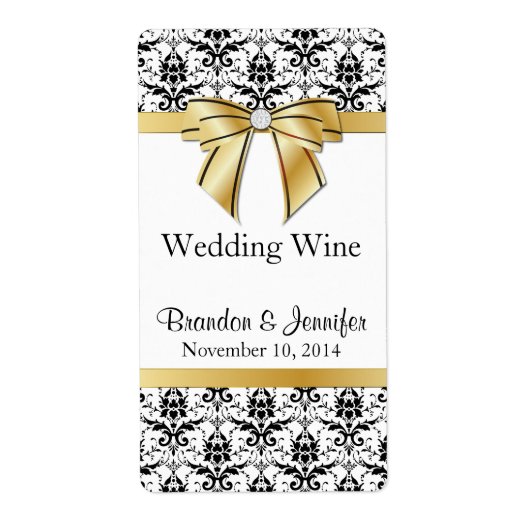 Schwarz-Weiß Damask Mini Wine Labels (Vorne)